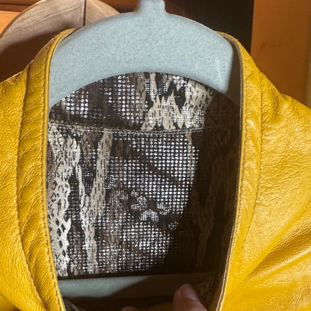 Vintage Reversible Lambskin Leather Jacket Mustard Yellow Snakeskin Print M/L - Picture 5 of 16